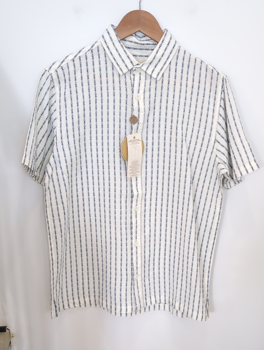 COMMON PEOPLE | Men's White/Navy Linen Blend Striped Harriso Button Up Shirt